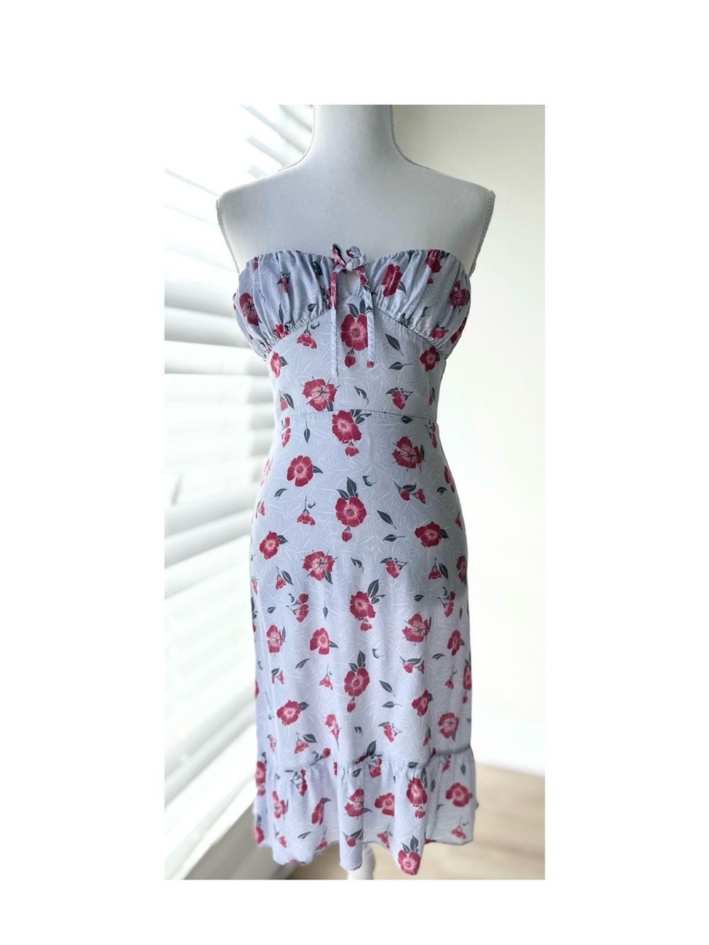 Sunday Best Light Blue Strapless Floral Midi Dress